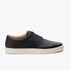 Single black leather Diego Everyday Sneaker with round toe and white rubber sole shown from a side profile.
