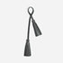 Black leather bag charm featuring two fringed tassels hanging from a looped strap on a white background.