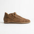 Single brown woven leather Huarache Boot with laces and a flat sole shown from a side profile on a white background.