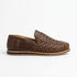 Single brown woven leather Huarache slip-on shoe shown from a side profile against a white background.