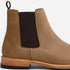 Single tobacco brown leather Chelsea boot with a dark brown elastic side panel and a pull tab.