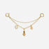 Double-strand gold metal shoe charm chain with a white pearl, seashell, and stone beads hanging from the lower link.