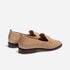 Pair of almond-colored leather Lidia Whipstitch Loafers with dark brown soles and decorative stitching.