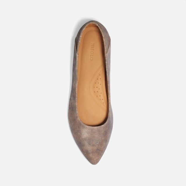 Fina Pointed Toe Flat Greige Snake